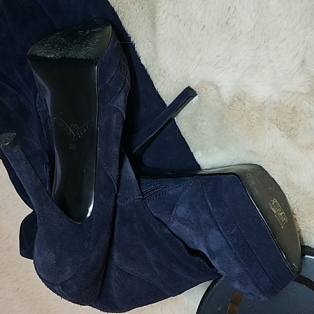 Primadonna Collection Platform Stiletto Thigh high OTK Boots Blue Suede ITALY - Picture 10 of 16